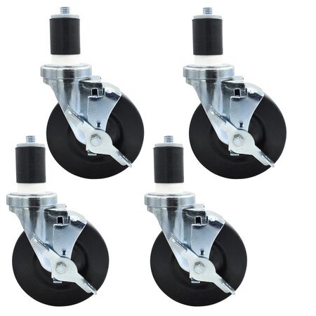 Bk Resources 5-inch Hard Rubber Stem Casters, Top Lock Brake, 300lb Capacity, 4PK 5SBR-RA-HR-PS4